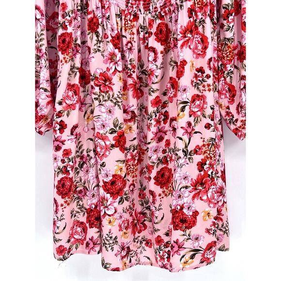 Old Navy Pink Floral Smocked Balloon Sleeve Mini Dress Sz 2XL Coquette Babydoll - Picture 3 of 13